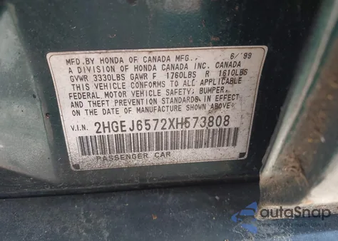 1999 Honda Civic Lx из США, поврежденный, VIN 2HGEJ6572XH573808